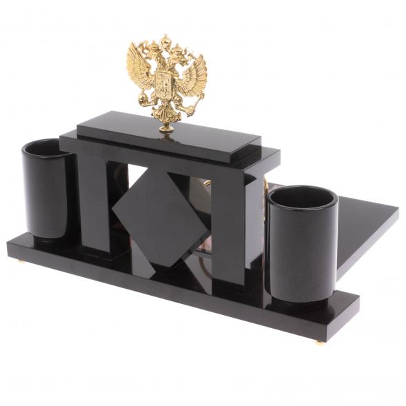 Письменный набор с часами &amp;quot;Герб РФ&amp;quot; из родонита 129566