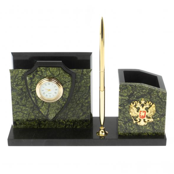 Настольная визитница &amp;quot;Щит&amp;quot; из змеевика 114024