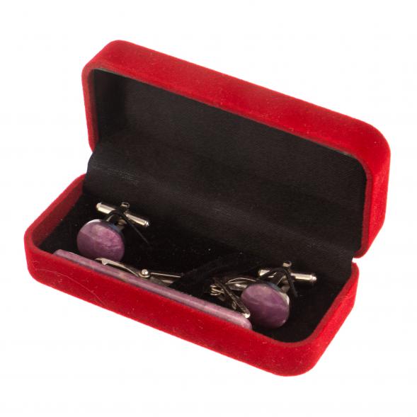 Набор запонки круглые зажим для галстука камень турмалин 126517