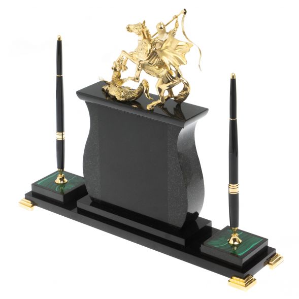 Настольные часы с ручками &amp;quot;Георгий Победоносец&amp;quot; из малахита 127766