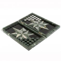 Нарды из камня &amp;quot;Роза ветров&amp;quot; из мрамора и шабровского змеевика