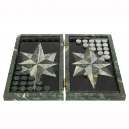 Нарды из камня &amp;quot;Роза ветров&amp;quot; из мрамора и шабровского змеевика