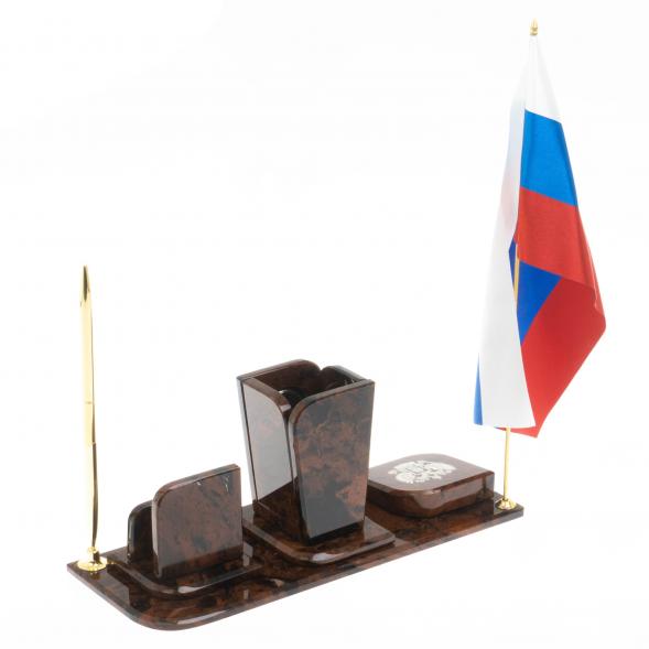 Письменный набор &amp;quot;Символ России&amp;quot; камень обсидиан 121952