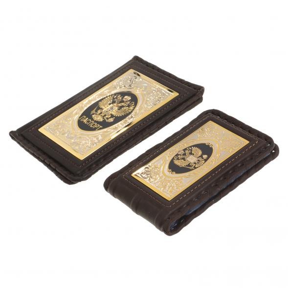 Подарочный набор &amp;quot;Документы&amp;quot; визитница и корочки для паспорта из коричневой кожи 122397