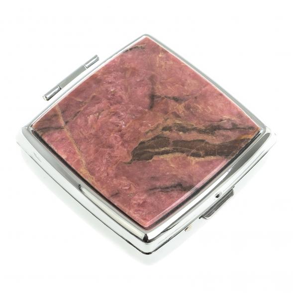 Таблетница на 2 отсека камень родонит цвет серебро 123363