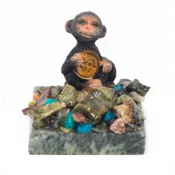 Сувенир &amp;quot;Обезьянка с монетой №1&amp;quot; змеевик