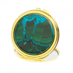 Зеркальце круглое из малахита с хризоколлой цвет золото