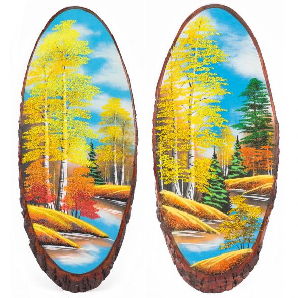 Панно на срезе дерева &amp;quot;Осень&amp;quot; вертикальное 70-75 см каменная крошка 111045