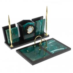 Настольный набор из змеевика &amp;quot;Галант&amp;quot; с часами