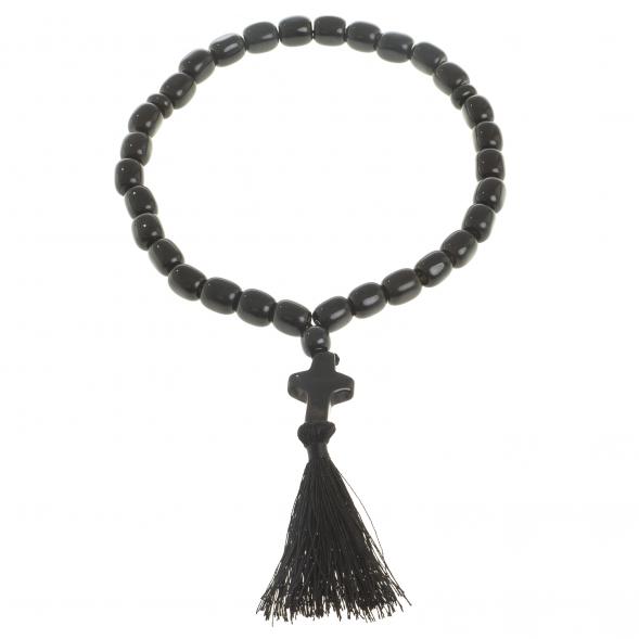 Четки с крестом из черного обсидиана 33 бусины цилиндр 122980