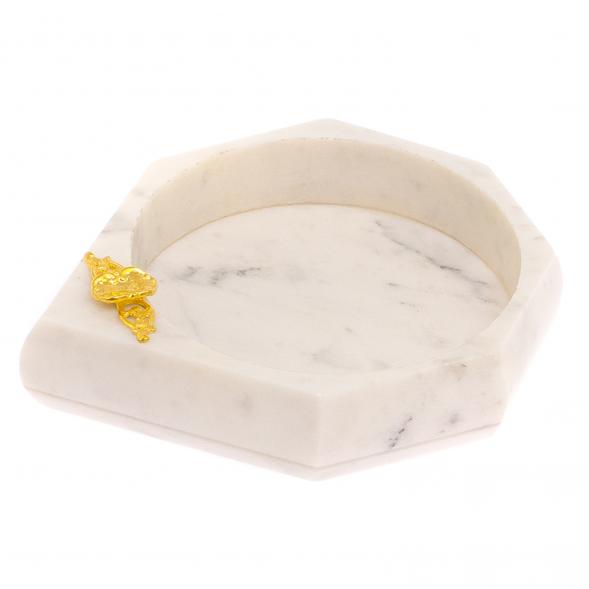 Пепельница из белого мрамора с накладкой 125457