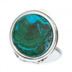 Зеркальце круглое из малахита с хризоколлой цвет серебро