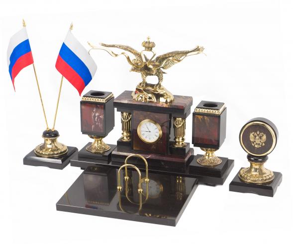 Письменный прибор из камня яшма с бронзой &amp;quot;Двуглавый орел&amp;quot; 117876