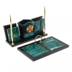 Настольный набор &amp;quot;Галант&amp;quot; из змеевика с гербом РФ