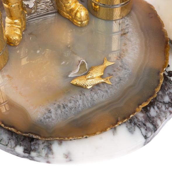 Икорница со стопками &amp;quot;Рыбак с санями&amp;quot; камень агат, мрамор Златоуст 126520