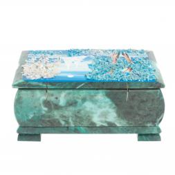 Шкатулка "Зимний пейзаж" 18х12х8 см из змеевика