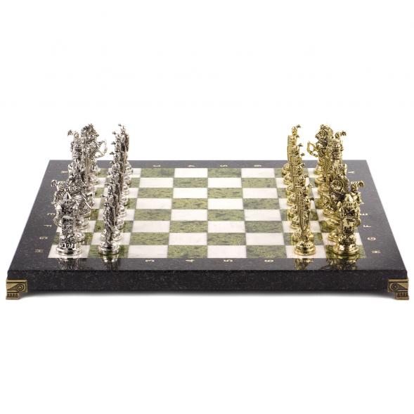 Шахматы подарочные &amp;quot;Рыцари крестоносцы&amp;quot; доска 44х44 см камень мрамор змеевик 120717