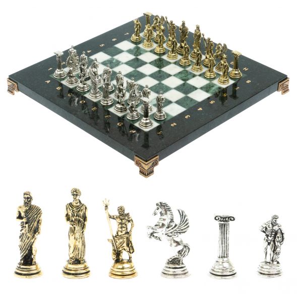 Шахматы &amp;quot;Подвиги Геракла&amp;quot; доска 28х28 см из мрамора и змеевика 128234