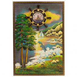 Часы с картиной "Дельфины на закате" 45х65 см каменная крошка
