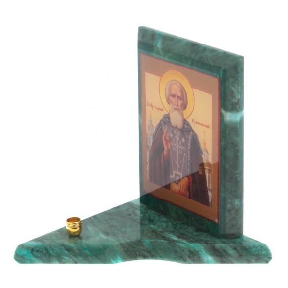 Икона с подсвечником Сергий Радонежский малая из змеевика 9,5х9,5х10 см 119743
