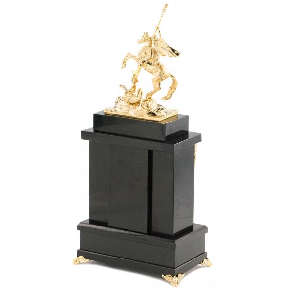 Каминные часы из малахита &amp;quot;Георгий Победоносец&amp;quot; с бронзовым литьем 120188