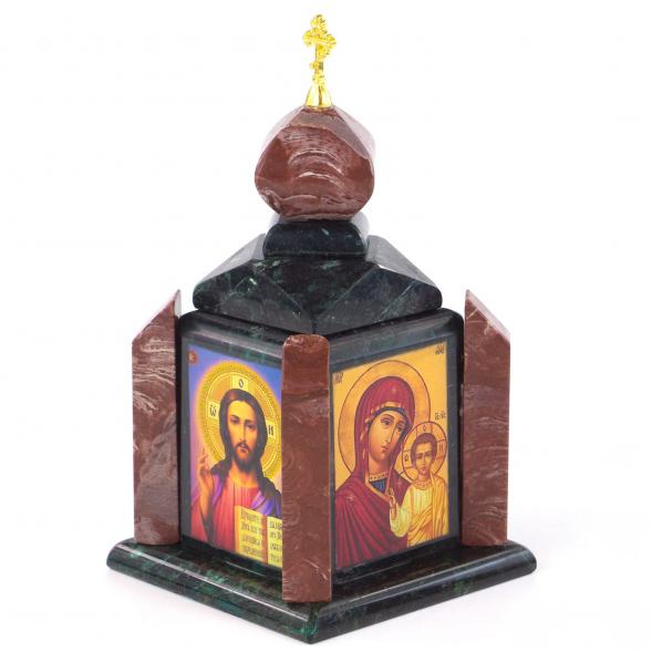 Шкатулка &amp;quot;Часовня&amp;quot; малая из лемезита и змеевика 11х11х20 см 120937