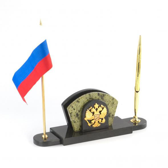 Визитница с гербом и флагом России змеевик 113230