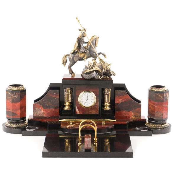 Настольный набор &amp;quot;Георгий Победоносец&amp;quot; из яшмы и бронзы 113709