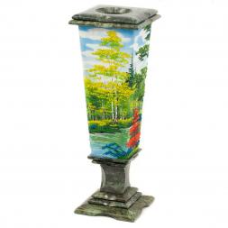 Ваза из змеевика "Осень" рисунок из каменной крошки 12х12х37 см