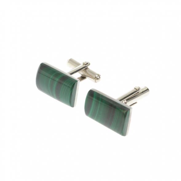 Набор запонки прямоугольные малые и зажим для галстука малахит 128842