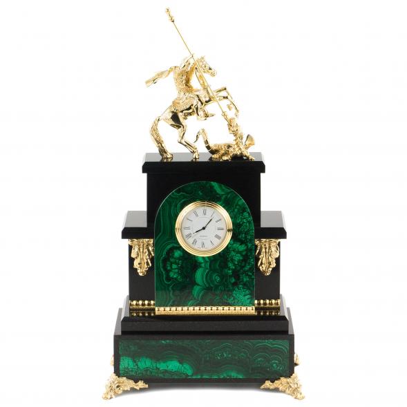 Часы &amp;quot;Георгий Победоносец&amp;quot; камень малахит бронза 120189