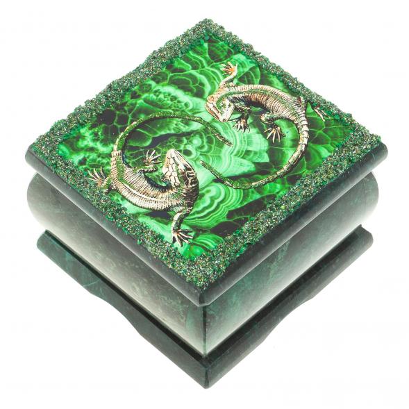 Шкатулка из змеевика с иллюстрацией &amp;quot;Пара ящериц&amp;quot; 10х10х6,5 см 122170