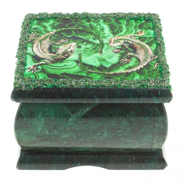 Шкатулка из змеевика с иллюстрацией &amp;quot;Пара ящериц&amp;quot; 10х10х6,5 см 122170