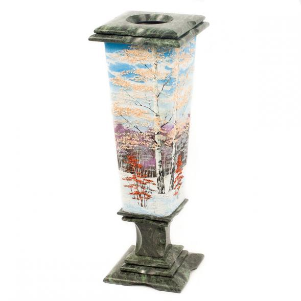 Ваза декоративная &amp;quot;Зима&amp;quot; из змеевика большая 12х12х37 см 113632