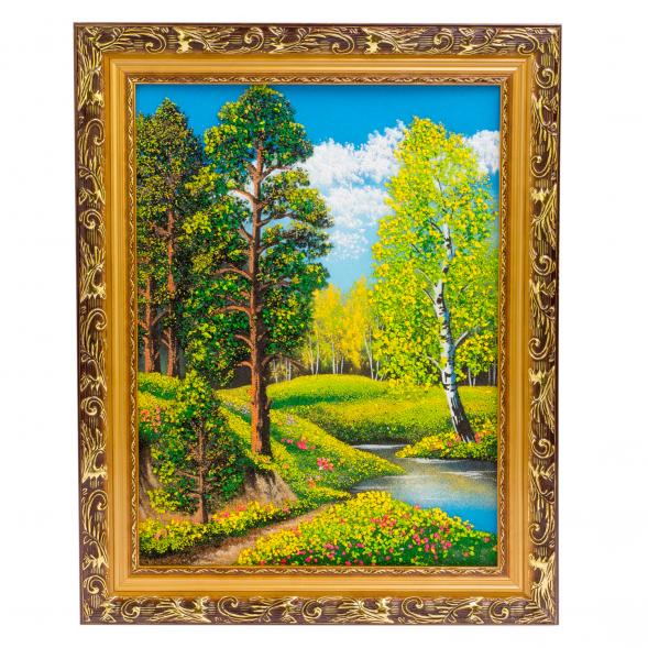Картина &amp;quot;Летний пейзаж&amp;quot; багет бронза 36х46 см, каменная крошка 126004