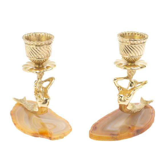 Подсвечники &amp;quot;Русалка&amp;quot; из камня агат с бронзой пара 127131