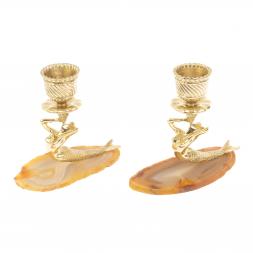 Подсвечники "Русалка" из камня агат с бронзой пара
