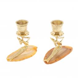 Подсвечники "Русалка" из камня агат с бронзой пара