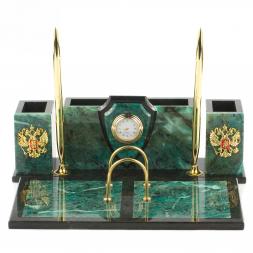 Письменный прибор "Щит" из камня змеевик