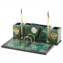 Письменный прибор "Щит" из камня змеевик