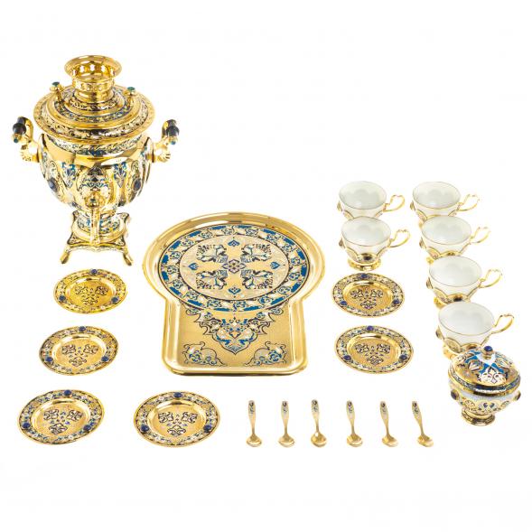 Самовар с сервизом на 6 персон &amp;quot;Лазуритовый&amp;quot; Златоуст 123369