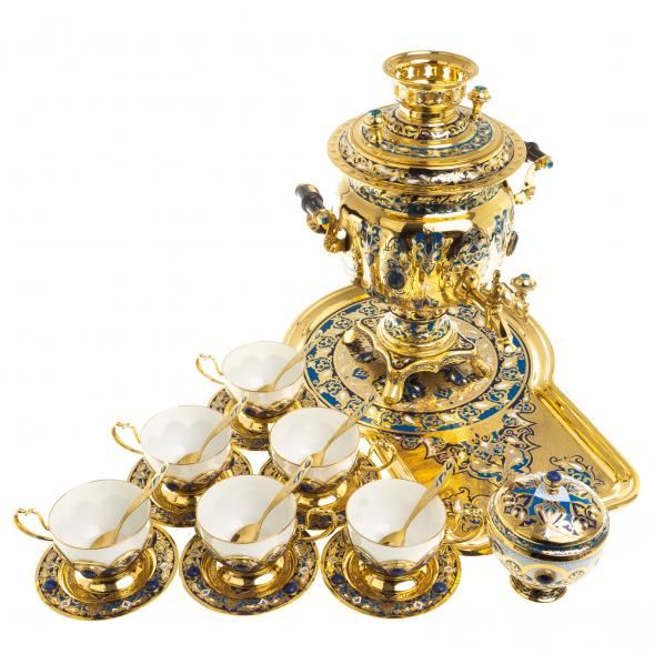 Самовар с сервизом на 6 персон &amp;quot;Лазуритовый&amp;quot; Златоуст 123369