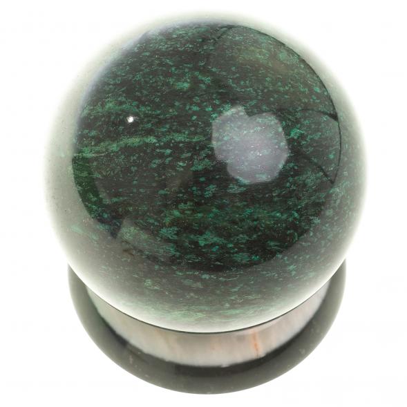 Шар &amp;quot;Антистресс&amp;quot; из темно-зеленого змеевика 9 см на подставке 124087