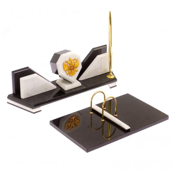 Настольный набор &amp;quot;Эталон&amp;quot; с гербом РФ мрамор 126285