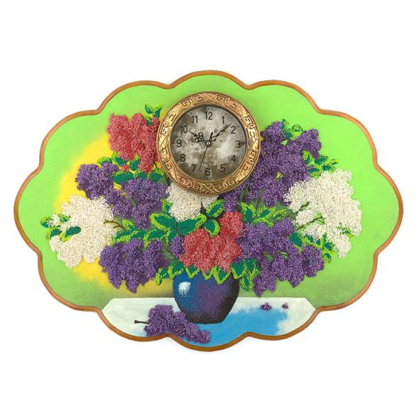 Часы с картиной &amp;quot;Сирень на столе&amp;quot; 66х48 см рисунок каменная крошка 119552