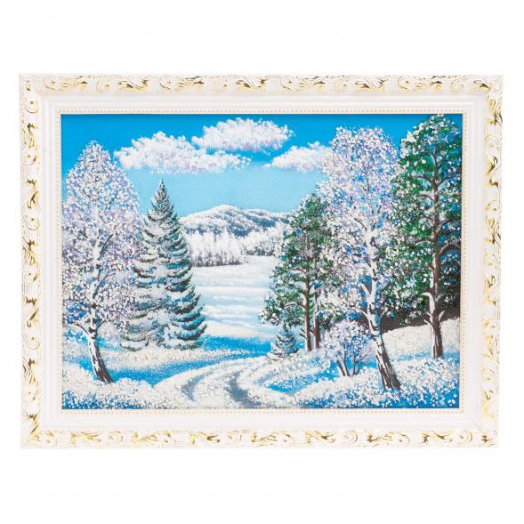Картина &amp;quot;Зимний пейзаж&amp;quot; белый багет 46х36 см, каменная крошка 126006