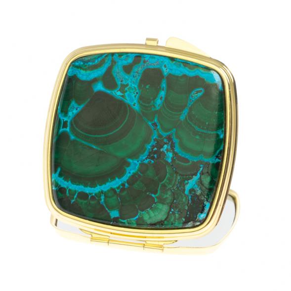 Зеркальце карманное складное из малахита с хризоколлой цвет золото 126747