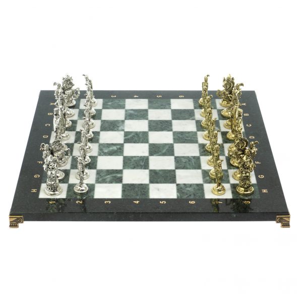 Шахматы &amp;quot;Рыцари крестоносцы&amp;quot; доска 44х44 см из мрамора и змеевика 128237