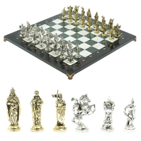 Шахматы &amp;quot;Рыцари крестоносцы&amp;quot; доска 44х44 см из мрамора и змеевика 128237
