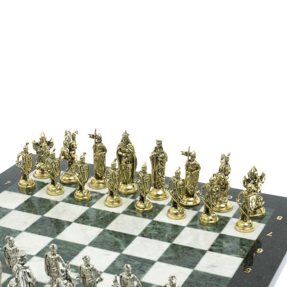 Шахматы &amp;quot;Рыцари крестоносцы&amp;quot; доска 44х44 см из мрамора и змеевика 128237